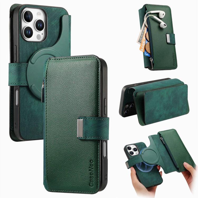 CaseNeo MagSafe RFID Anti-theft Zipper Wallet Retro Leather Phone Case, For iPhone 16, For iPhone 15 Pro Max, For iPhone 15 Pro, For iPhone 15 Plus