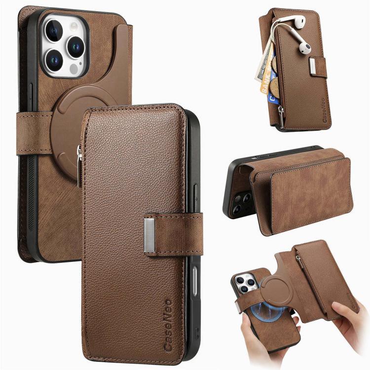 CaseNeo MagSafe RFID Anti-theft Zipper Wallet Retro Leather Phone Case, For iPhone 16, For iPhone 15 Pro Max, For iPhone 15 Pro, For iPhone 15 Plus