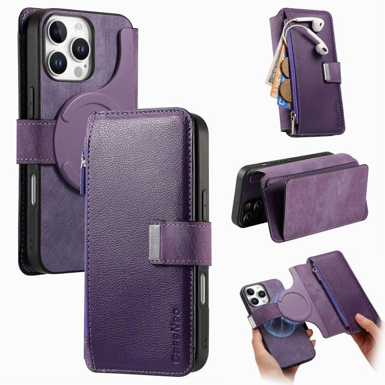 CaseNeo MagSafe RFID Anti-theft Zipper Wallet Retro Leather Phone Case, For iPhone 16, For iPhone 15 Pro Max, For iPhone 15 Pro, For iPhone 15 Plus