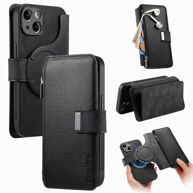 CaseNeo MagSafe RFID Anti-theft Zipper Wallet Retro Leather Phone Case, For iPhone 16, For iPhone 15 Pro Max, For iPhone 15 Pro, For iPhone 15 Plus
