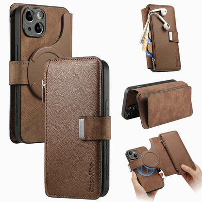 CaseNeo MagSafe RFID Anti-theft Zipper Wallet Retro Leather Phone Case, For iPhone 16, For iPhone 15 Pro Max, For iPhone 15 Pro, For iPhone 15 Plus