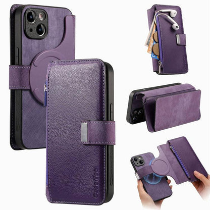 CaseNeo MagSafe RFID Anti-theft Zipper Wallet Retro Leather Phone Case, For iPhone 16, For iPhone 15 Pro Max, For iPhone 15 Pro, For iPhone 15 Plus