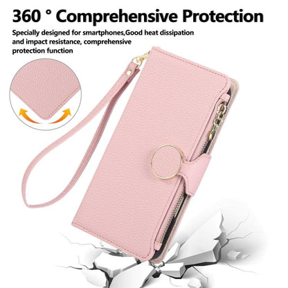 Round Buckle Zipper Wallet Leather Phone Case with Crossbody Strap