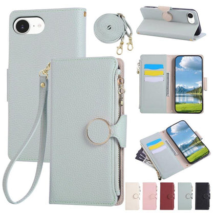 Round Buckle Zipper Wallet Leather Phone Case with Crossbody Strap