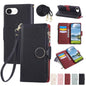 Round Buckle Zipper Wallet Leather Phone Case with Crossbody Strap