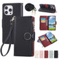 Round Buckle Zipper Wallet Leather Phone Case with Crossbody Strap