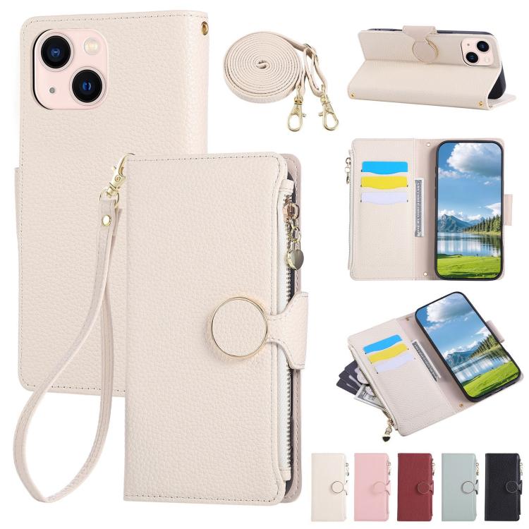 Round Buckle Zipper Wallet Leather Phone Case with Crossbody Strap