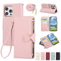 Round Buckle Zipper Wallet Leather Phone Case with Crossbody Strap