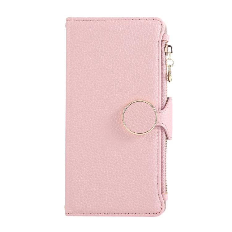 Round Buckle Zipper Wallet Leather Phone Case with Crossbody Strap