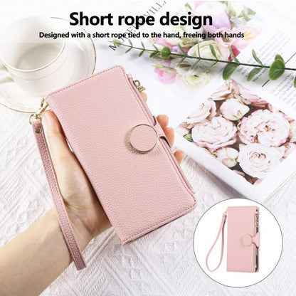 Round Buckle Zipper Wallet Leather Phone Case with Crossbody Strap
