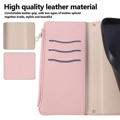 Round Buckle Zipper Wallet Leather Phone Case with Crossbody Strap