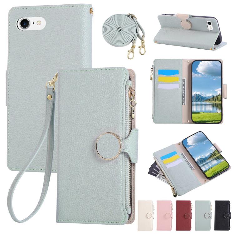 Round Buckle Zipper Wallet Leather Phone Case with Crossbody Strap