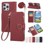 Round Buckle Zipper Wallet Leather Phone Case with Crossbody Strap