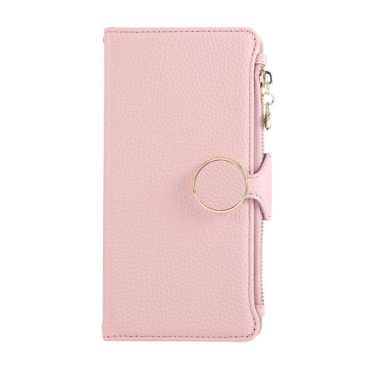 Round Buckle Zipper Wallet Leather Phone Case with Crossbody Strap