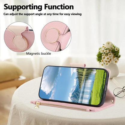 Round Buckle Zipper Wallet Leather Phone Case with Crossbody Strap