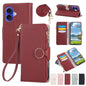 Round Buckle Zipper Wallet Leather Phone Case with Crossbody Strap