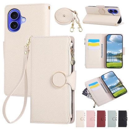 Round Buckle Zipper Wallet Leather Phone Case with Crossbody Strap