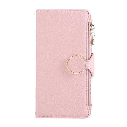Round Buckle Zipper Wallet Leather Phone Case with Crossbody Strap