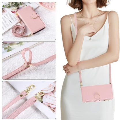 Round Buckle Zipper Wallet Leather Phone Case with Crossbody Strap