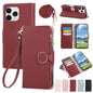 Round Buckle Zipper Wallet Leather Phone Case with Crossbody Strap