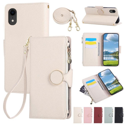 Round Buckle Zipper Wallet Leather Phone Case with Crossbody Strap