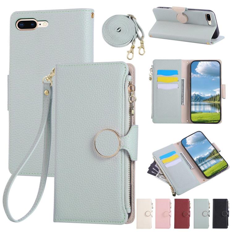 Round Buckle Zipper Wallet Leather Phone Case with Crossbody Strap