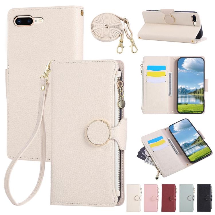 Round Buckle Zipper Wallet Leather Phone Case with Crossbody Strap