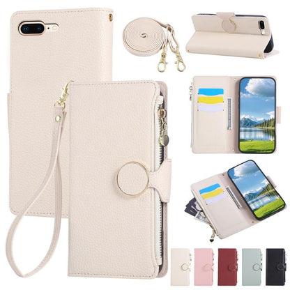 Round Buckle Zipper Wallet Leather Phone Case with Crossbody Strap