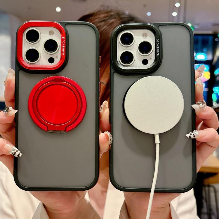 Skin-feel Two-color Edge Strips 360 MagSafe Holder Phone Case, For iPhone 16 Plus, For iPhone 16, For iPhone 15 Pro Max