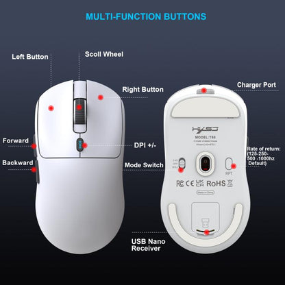 HXSJ T68 3 Modes Wired 2.4G BT5.1 Wireless Lightweight Gaming Mouse