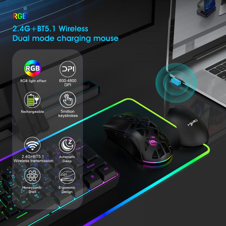 HXSJ T26 Dual Modes 2.4G BT5.1 Rechargeable Wireless Mouse, T26