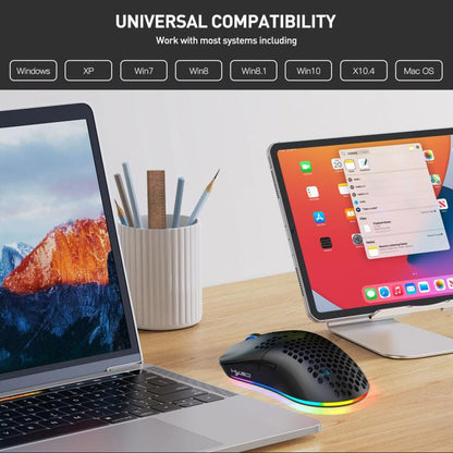 HXSJ T66 3 Modes Wired 2.4G BT5.3 Wireless RGB Rechargeable Mouse