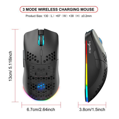 HXSJ T66 3 Modes Wired 2.4G BT5.3 Wireless RGB Rechargeable Mouse