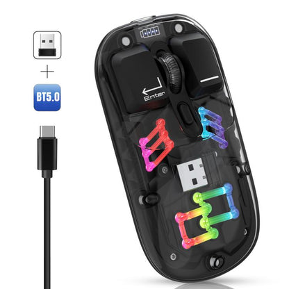 HXSJ T200 Dual Modes 2.4G BT5.0 Transparent RGB Wireless Mouse