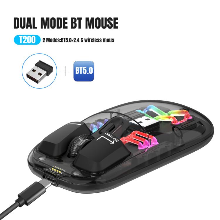 HXSJ T200 Dual Modes 2.4G BT5.0 Transparent RGB Wireless Mouse