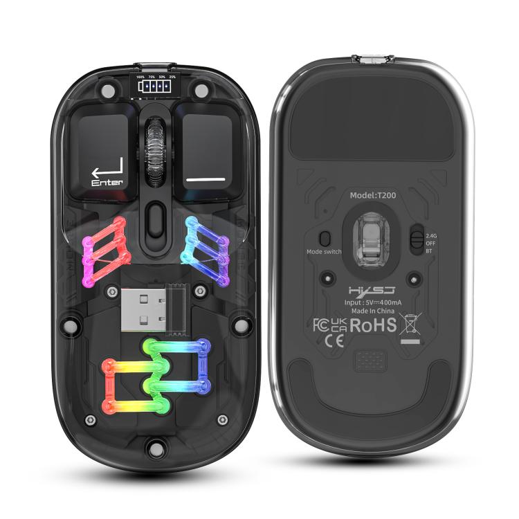 HXSJ T200 Dual Modes 2.4G BT5.0 Transparent RGB Wireless Mouse