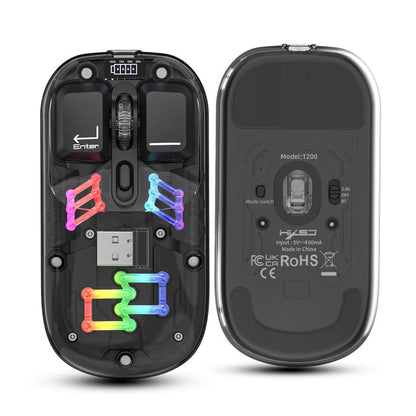 HXSJ T200 Dual Modes 2.4G BT5.0 Transparent RGB Wireless Mouse