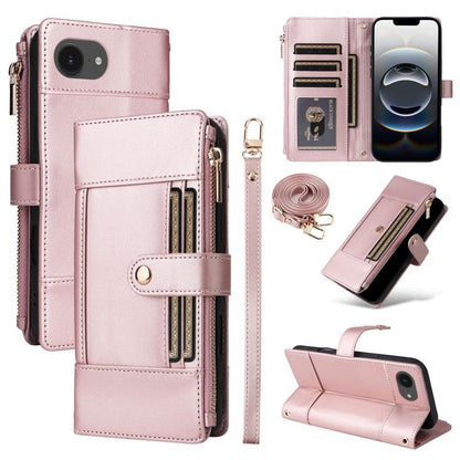 Crossbody Strap RFID Blocking Zipper Wallet Leather Phone Case, For iPhone 16e, For iPhone 16 Pro Max, For iPhone 16 Pro, For iPhone 16 Plus