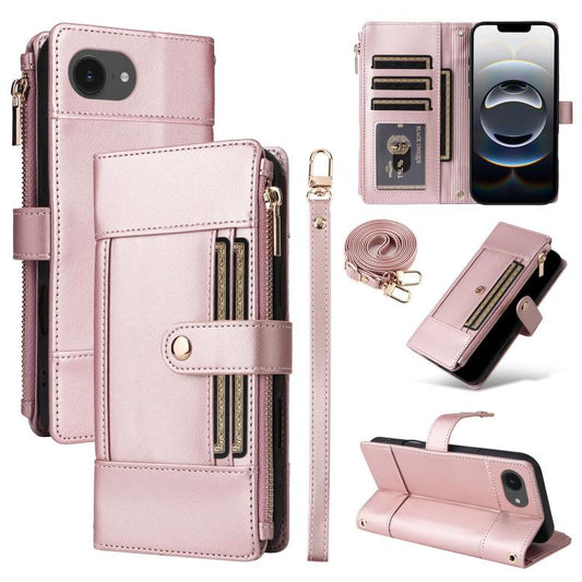 Crossbody Strap RFID Blocking Zipper Wallet Leather Phone Case, For iPhone 16e, For iPhone 16 Pro Max, For iPhone 16 Pro, For iPhone 16 Plus