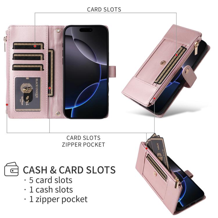 Crossbody Strap RFID Blocking Zipper Wallet Leather Phone Case, For iPhone 16e, For iPhone 16 Pro Max, For iPhone 16 Pro, For iPhone 16 Plus