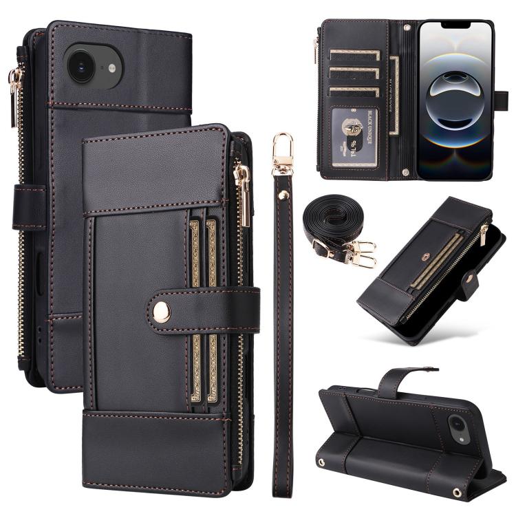 Crossbody Strap RFID Blocking Zipper Wallet Leather Phone Case, For iPhone 16e, For iPhone 16 Pro Max, For iPhone 16 Pro, For iPhone 16 Plus