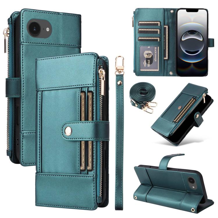 Crossbody Strap RFID Blocking Zipper Wallet Leather Phone Case, For iPhone 16e, For iPhone 16 Pro Max, For iPhone 16 Pro, For iPhone 16 Plus