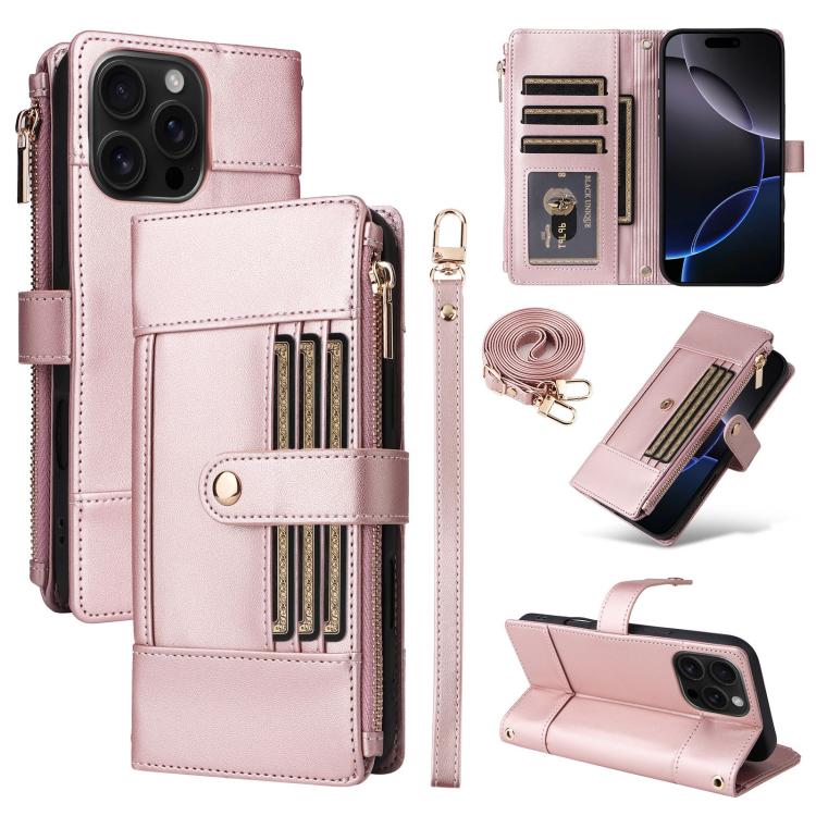 Crossbody Strap RFID Blocking Zipper Wallet Leather Phone Case, For iPhone 16e, For iPhone 16 Pro Max, For iPhone 16 Pro, For iPhone 16 Plus