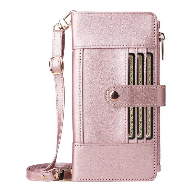 Crossbody Strap RFID Blocking Zipper Wallet Leather Phone Case, For iPhone 16 Pro Max, For iPhone 16 Pro, For iPhone 16 Plus, For iPhone 16