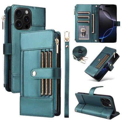 Crossbody Strap RFID Blocking Zipper Wallet Leather Phone Case, For iPhone 16 Pro Max, For iPhone 16 Pro, For iPhone 16 Plus, For iPhone 16