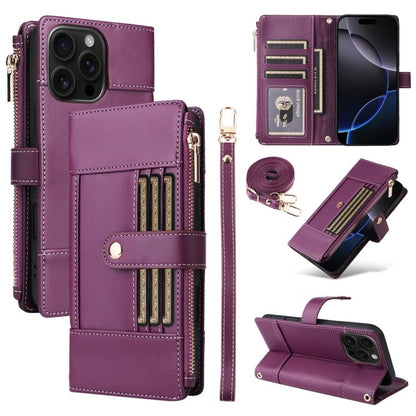 Crossbody Strap RFID Blocking Zipper Wallet Leather Phone Case, For iPhone 16e, For iPhone 16 Pro Max, For iPhone 16 Pro, For iPhone 16 Plus