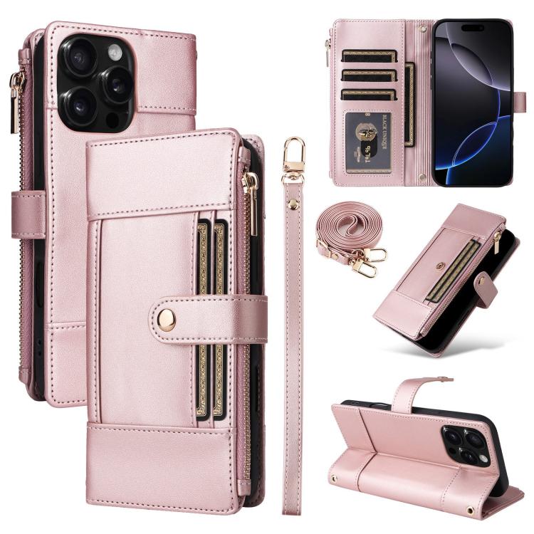 Crossbody Strap RFID Blocking Zipper Wallet Leather Phone Case, For iPhone 16e, For iPhone 16 Pro Max, For iPhone 16 Pro, For iPhone 16 Plus