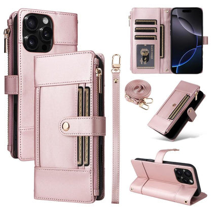 Crossbody Strap RFID Blocking Zipper Wallet Leather Phone Case, For iPhone 16e, For iPhone 16 Pro Max, For iPhone 16 Pro, For iPhone 16 Plus