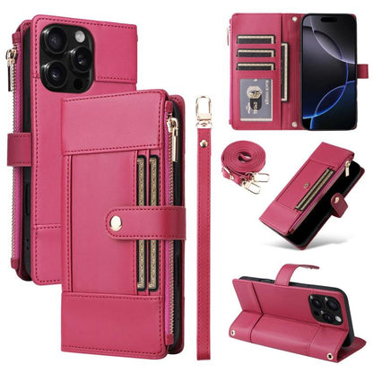 Crossbody Strap RFID Blocking Zipper Wallet Leather Phone Case, For iPhone 16 Pro Max, For iPhone 16 Pro, For iPhone 16 Plus, For iPhone 16