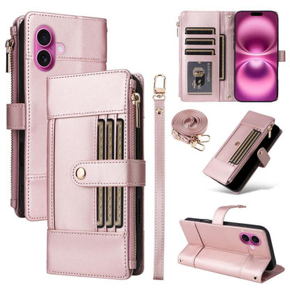 Crossbody Strap RFID Blocking Zipper Wallet Leather Phone Case, For iPhone 16e, For iPhone 16 Pro Max, For iPhone 16 Pro, For iPhone 16 Plus